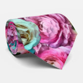 Roze en witte roze en pony bloemen stropdas (Opgerold)