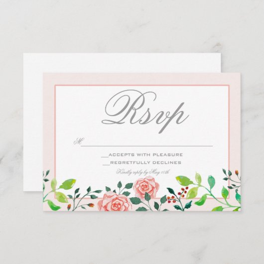 Roze en witte roze RSVP-kaart RSVP Kaartje (Voorkant / Achterkant)