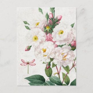 roze en witte rozen en dragonfly briefkaart