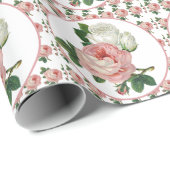 Roze en witte Rozen / Floral Cadeaupapier (Rol Hoek)