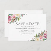 Roze en witte rozen Floral sparen de Datum Save The Date (Voorkant / Achterkant)