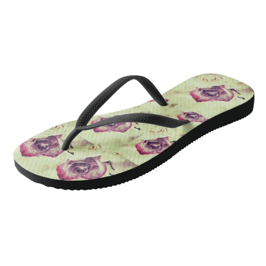 Roze en witte rozen fotografie teenslippers (Schuin)