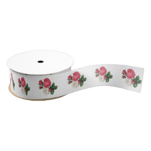 Roze en witte Rozen Grosgrain lint 1,5 inch