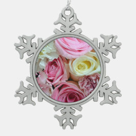Roze en witte rozen kerstornament tin sneeuwvlok ornament