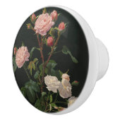 Roze en witte rozen op zwarte achtergrond keramische knop (Rechts)