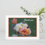 Roze en witte rozen plat bedankje bedankkaart (Staand voorkant)