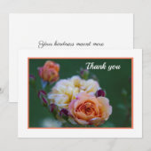 Roze en witte rozen plat bedankje bedankkaart (Voorkant / Achterkant)