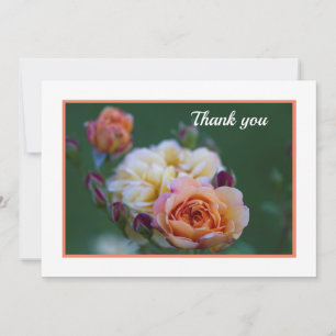 Roze en witte rozen plat bedankje bedankkaart