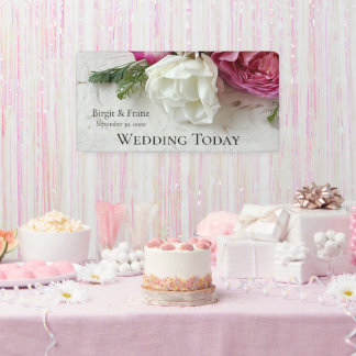 Roze en witte rozen spandoek