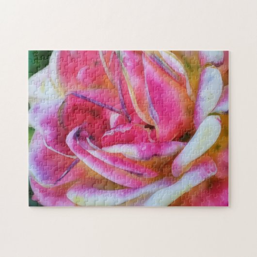 Roze en witte rozenblaadjes Bloem Art Puzzel (Horizontaal)