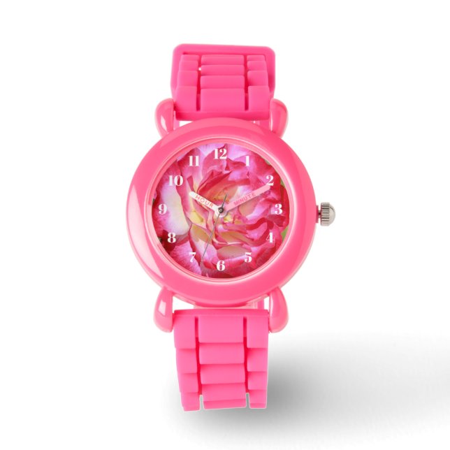 Roze en witte rozenroze roze horloge (Voorkant)