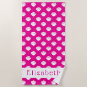 Roze en Witte Schelp Patroon Aangepaste Strandhand Strandlaken (Voorkant)