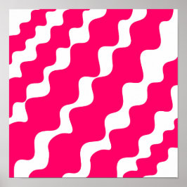 Roze en witte schuine golven patroon poster