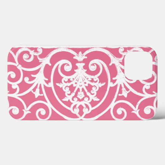 Roze en witte scrollwork Hoesje-Mate iPhone case (Achterkant (horizontaal))