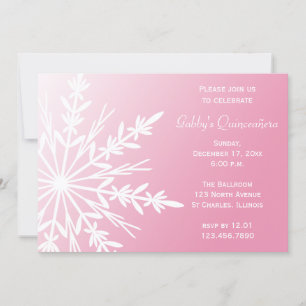 Roze en witte sneeuwvlok Winter Quinceañera Invite Kaart