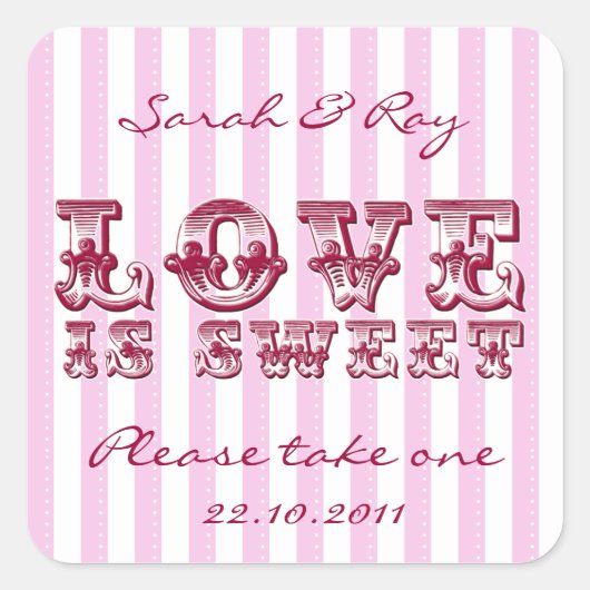 Roze en witte Snoep stripe liefde is zoete sticker (Voorkant)