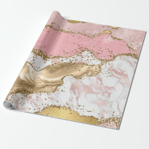 Roze en Witte Steen met Gouden Glitters Agate Cadeaupapier