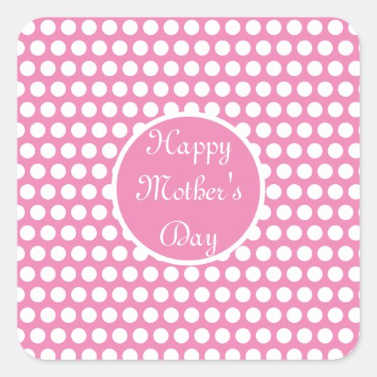 Roze en witte stip Polka Vierkante Sticker (Voorkant)