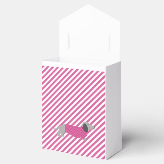 Roze en witte streep Dachshund Party Favor Bag Bedankdoosjes (Geopend)
