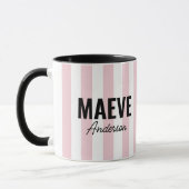Roze en witte streep gepersonaliseerd modern monog mok (Links)