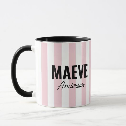 Roze en witte streep gepersonaliseerd modern monog mok (Links)