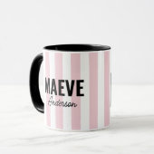 Roze en witte streep gepersonaliseerd modern monog mok (Voorkant links)