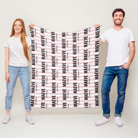 Roze en witte streep gepersonaliseerde moderne ele fleece deken (In situ)