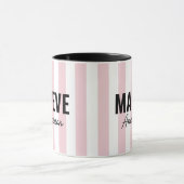 Roze en witte streep gepersonaliseerde moderne ele mok (Midden)