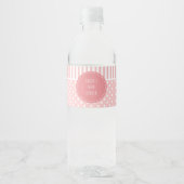 Roze en witte strepen en Polka Dot Monogram Waterfles Etiket (Voorkant)