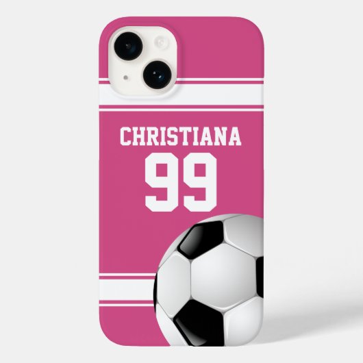 Roze en witte strepen Jersey Voetbal Case-Mate iPhone Case (Achterkant)
