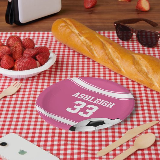Roze en witte strepen Jersey Voetbal Papieren Bordje (Picknick)