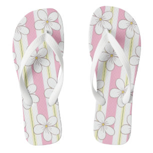 Roze en witte strepen met bloemen teenslippers