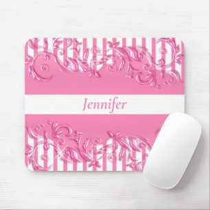  roze en witte strepen met een ontwerp van Floral Muismat
