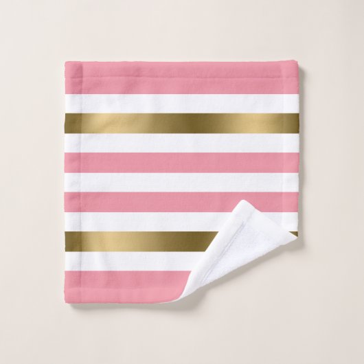 Roze en witte strepen patroongoudaccenten bad handdoek (Wasdoekje)