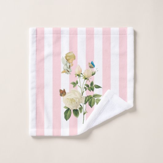 Roze en Witte Stripe Bathroom-handdoekjes Angel Bad Handdoek (Wasdoekje)