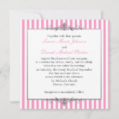 Roze en Witte Stripe met Silver Scroll nodigt uit Kaart (Achterkant)