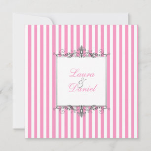 Roze en Witte Stripe met Silver Scroll nodigt uit Kaart