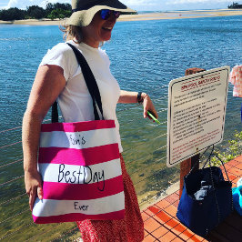 Roze en witte striped films gepersonaliseerd draagtas