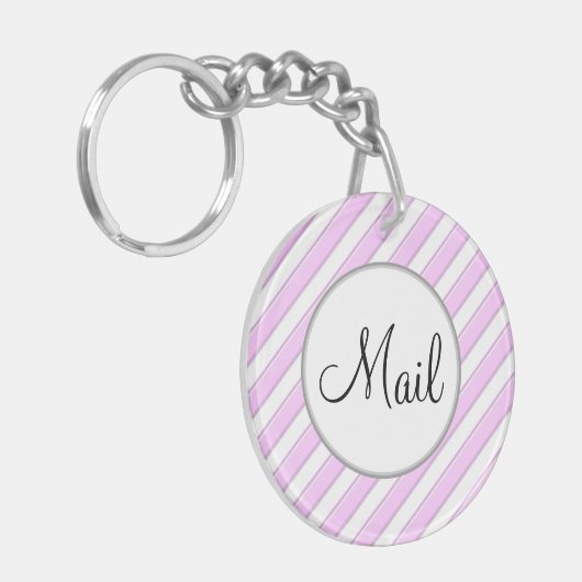 Roze en Witte Striped Mail Key Sleutelhanger (Voorkant Links)