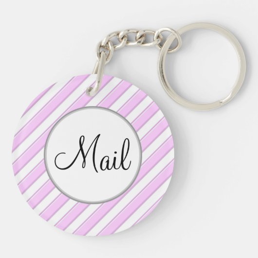 Roze en Witte Striped Mail Key Sleutelhanger (Achterkant)