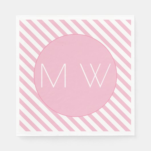 Roze en witte stripes Monogram Papier Napkins Servet (Voorkant)