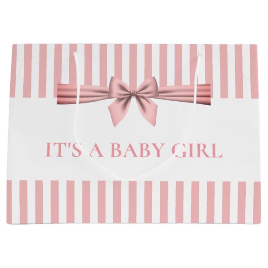 Roze en witte stripper Baby shower grote tas Groot Cadeauzakje (Voorkant)
