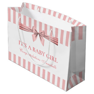Roze en witte stripper Baby shower grote tas Groot Cadeauzakje