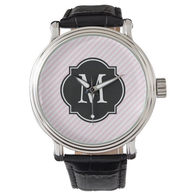 Roze en witte strips horloge (Voorkant)