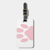Roze en witte Tartan Dog Paw Print Bagagelabel (Voorkant verticaal)