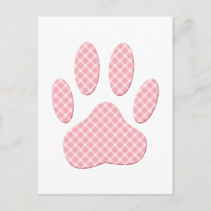 Roze en witte Tartan Dog Paw Print Briefkaart