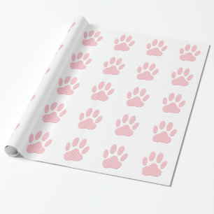 Roze en witte Tartan Dog Paw Print Cadeaupapier