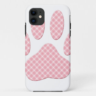Roze en witte Tartan Dog Paw Print iPhone 11 Hoesje