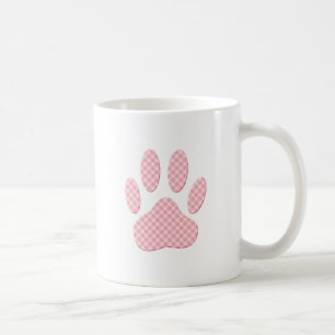 Roze en witte Tartan Dog Paw Print Koffiemok