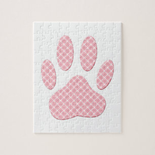 Roze en witte Tartan Dog Paw Print Legpuzzel